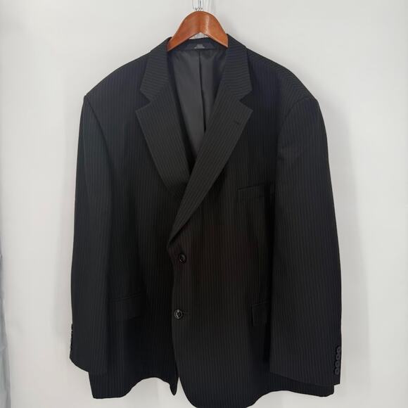 Haggar Men's 2-Button Pinstripe Blazer Jacket Black 54S Short Lined Suit Coat - Picture 1 of 10